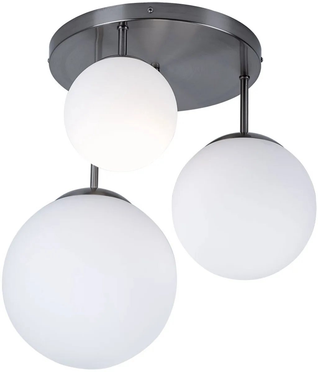 Plafondlamp woonkamer globe plafondlamp gesatineerd glas, diverse grote lampenkappen, 3x E27, DxH 46,5x44 cm fra Globo i Sølv – produktbillede