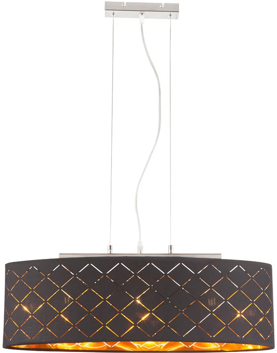 Plafondlamp woonkamer hangend goud woonkamer hanglamp, 3 vlammen, metaal textiel, 3x LED 7W 806Lm 2700K, LxBxH 65x25x140 cm von Globo in Schwarz – Produktfoto