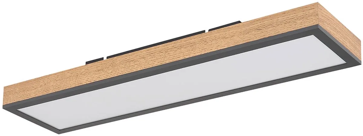 Plafondlamp woonkamer hout LED plafondlamp slaapkamer hout LED, houtlook grafiet, 1x LED 18W 1000Lm warm wit, LxBxH 60x15x3 cm de Globo en Marron – photo produit