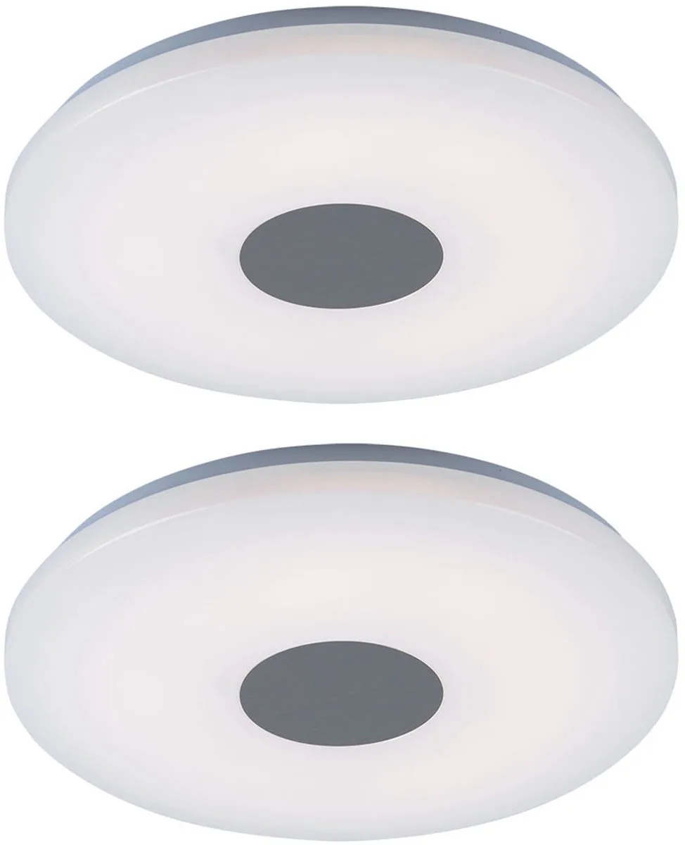 Plafondlamp woonkamer LED in ronde vorm, chroom met acryl kap, 1x LED 18W 1260 lm warm 37,5 cm, set van 2 de Globo en Blanc – photo produit
