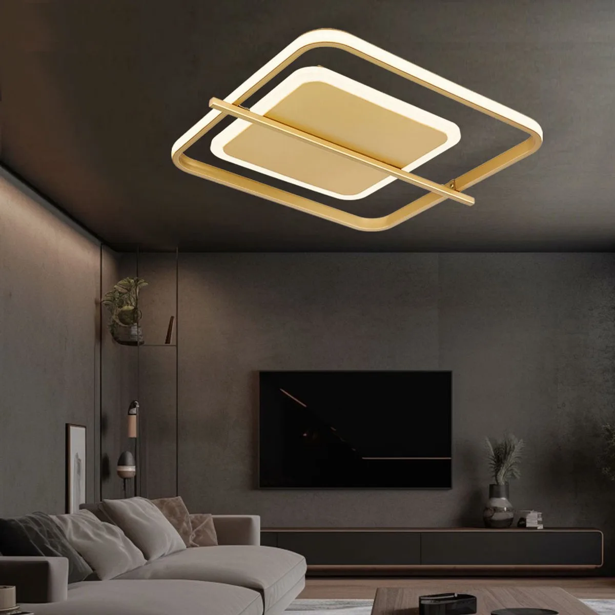 Plafondlamp woonkamer LED licht goudkleurige plafondlamp slaapkamer, aluminium metaal, 1x LED 36W 2650Lm warm wit, LxBxH 40x36x5 cm de Globo en Or – photo produit