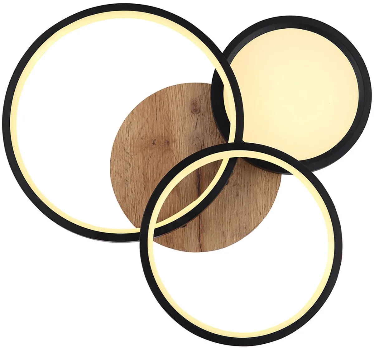 Plafondlamp woonkamer LED MDF ringen plafondlamp zwart met houtlook, metaal kunststof, 1x LED 30W 1500Lm 3000K, LxBxH 40x38x10,5 cm von Globo in Braun – Produktfoto