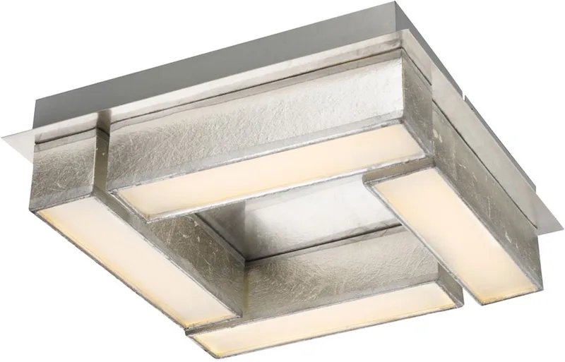 Plafondlamp woonkamer LED plafondlamp eetkamerlamp, textiel metaal nikkel mat, 1x 12W 800lm 3000K, LxBxH 30x30x8,5 cm de Globo en Argent – photo produit