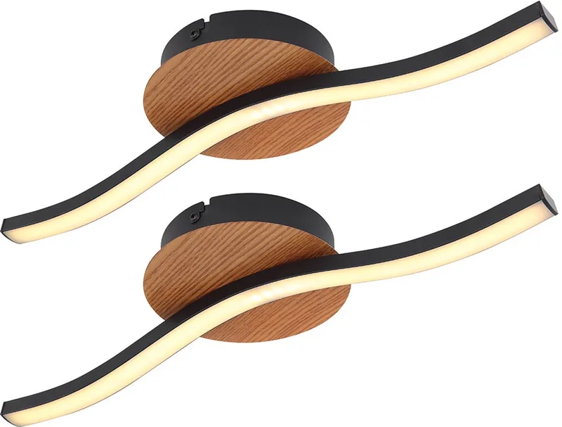 Plafondlamp woonkamer LED plafondlamp hout slaapkamer, metaal acryl, 1x LED 6W 500Lm 3000K, LxBxH 39,5x13x7 cm, set van 2 von Globo in Schwarz – Produktfoto