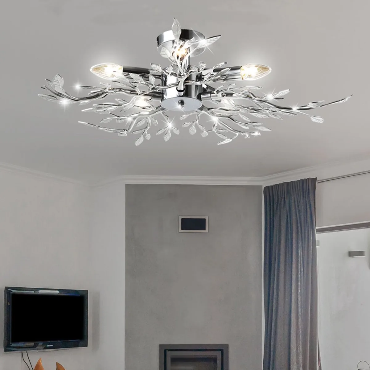 Plafondlamp woonkamer LED plafondlamp slaapkamerlamp, verchroomd acryl, 5x 4W 5x 320lm warm wit, DxH 71x16 cm van Globo in Zilver – productfoto