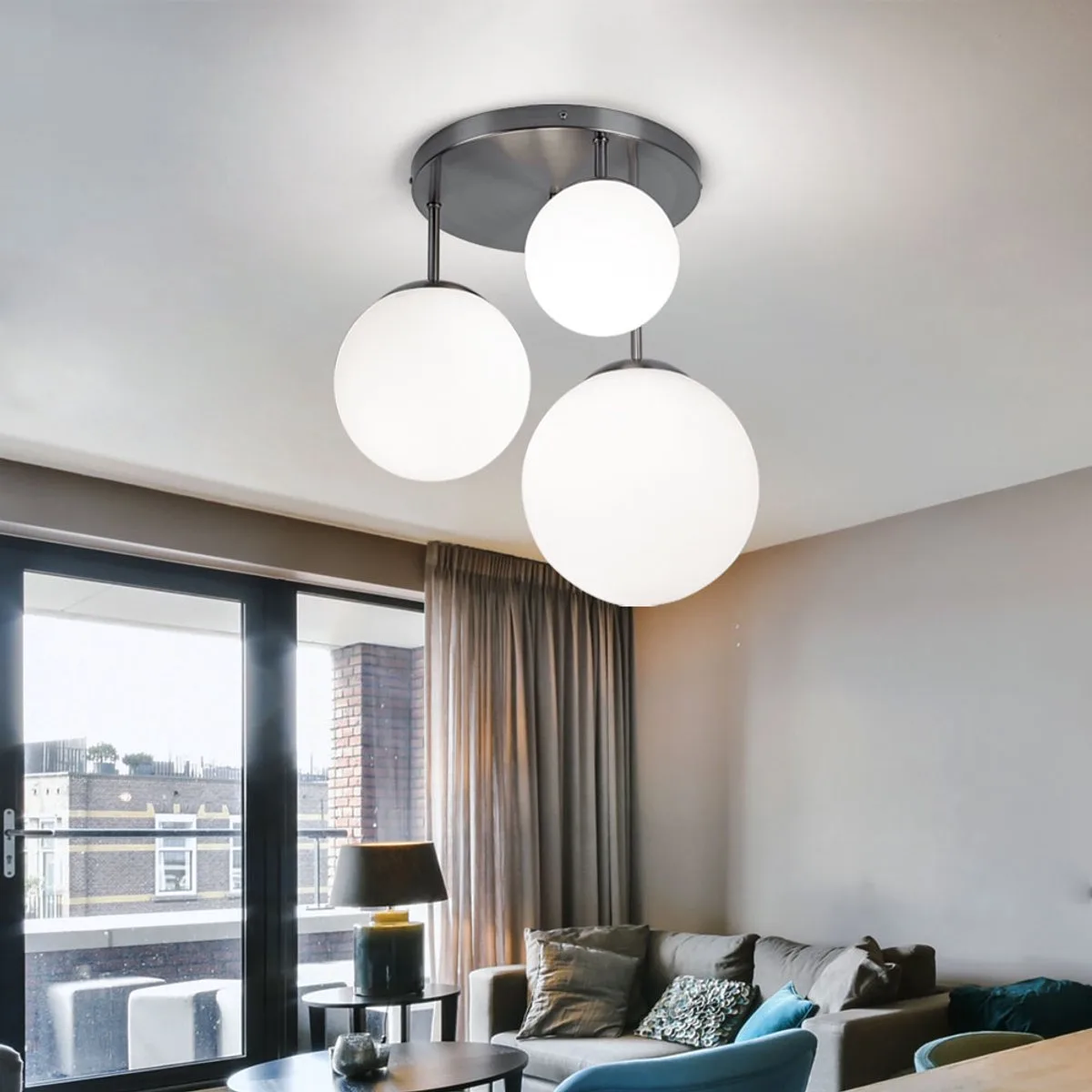 Plafondlamp woonkamer slaapkamer glazen bol hanglamp 3-lichts set incl. LED lampen de Globo en Argent – photo produit