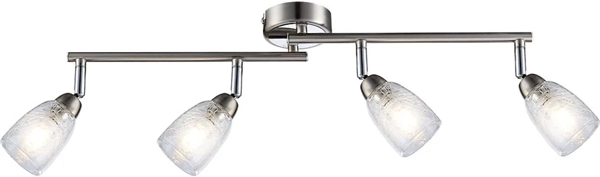 Plafondlamp woonkamer spot bar chroom plafondlamp eetkamer, beweegbare glazen spots in craquelé design, 4x LED 3W 250lm 3000K, LxH 60x 14 cm de Globo en Argent – photo produit