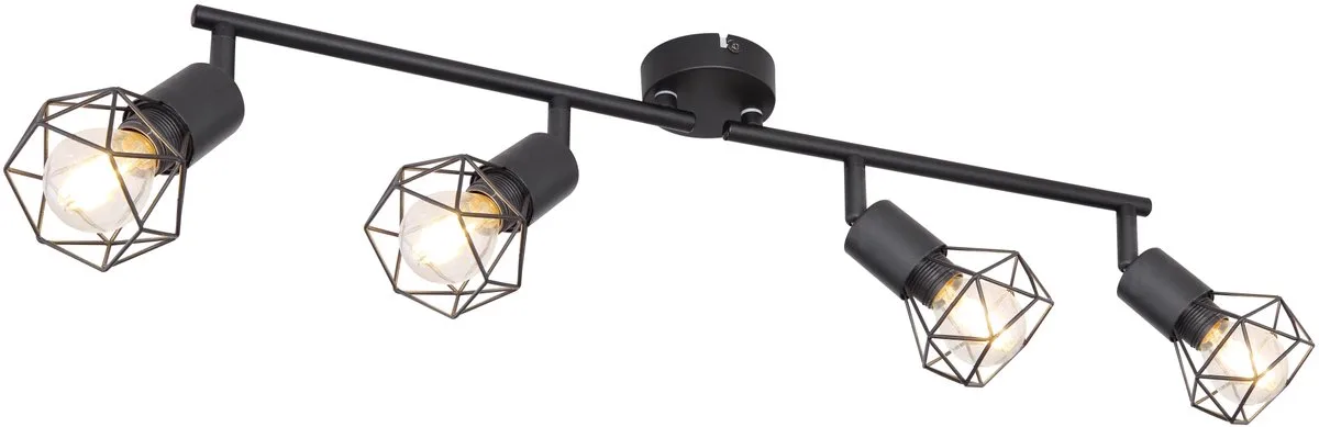 Plafondlamp woonkamer verlichting retro kooi spot verstelbaar Globo 58402S-4 fra Globo i Sort – produktbillede