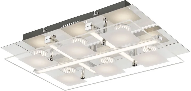 Plafondlamp Woonkamerlamp, 6 vlammen, glas metaal chroom, LED 5W 350Lm warm LxBxH 38x24x7cm von Globo in Weiß – Produktfoto