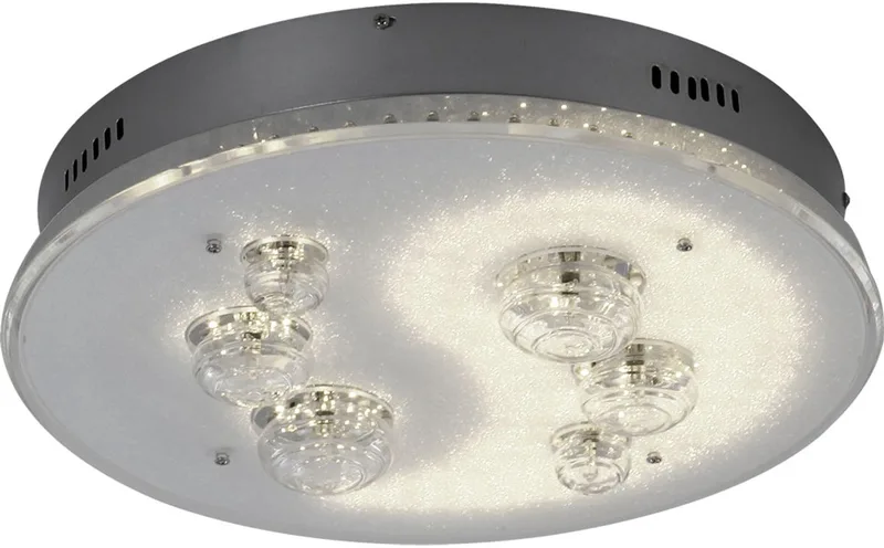 Plafondlamp Woonkamerlamp Eetkamerlamp, afstandsbediening Kleuren fixeerbaar Stapschakelaar, chroom globes, G4 stopcontacten, DxH 43x12cm fra Globo i Sølv – produktbillede