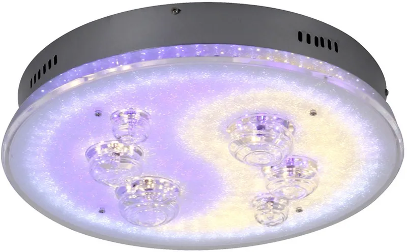 Plafondlamp Woonkamerlamp Eetkamerlamp, afstandsbediening Kleuren fixeerbaar Stapschakelaar, chroom globes, G4 stopcontacten, DxH 43x12cm fra Globo i Sølv – produktbillede