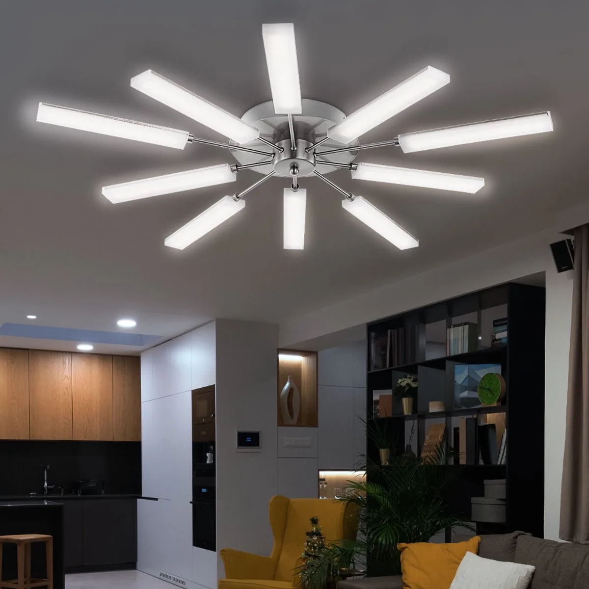 Plafondlamp Woonkamerlamp Eetkamerlamp Designlamp, 10 vlammen, gesatineerd nikkel, LED 2.8W 168Lm warm wit, DxH 80x9cm von Globo in Silber – Produktfoto