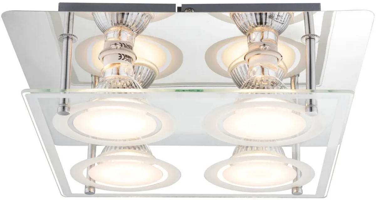 Plafondlamp woonkamerlamp eetkamerlamp plafondlamp slaapkamerlamp keukenlamp, chroom glas 4 vlammen GU10, 3W 280Lm 3000K warm wit, L 26 cm de Globo en Argent – photo produit