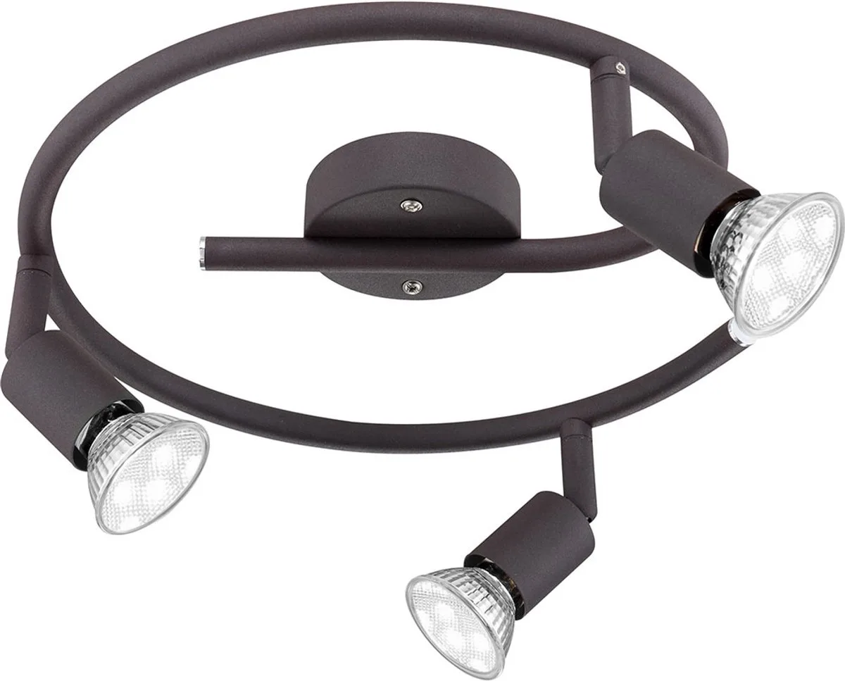 Plafondlamp woonkamerlamp eetkamerlamp plafondspot, metaal bruin roestkleurig, 3 vlamspots verstelbaar GU10, LED 3W 250Lm 3000K warm wit, D 29 cm de Globo en Noir – photo produit