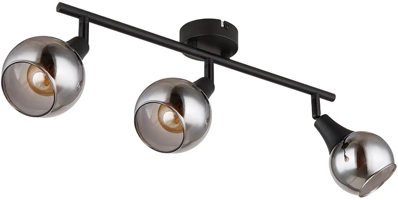 Plafondlamp Woonkamerlamp Eetkamerlamp Slaapkamerlamp, metaal glas rookkleurig, 3 vlammen E14, L 45 cm von Globo in Schwarz – Produktfoto