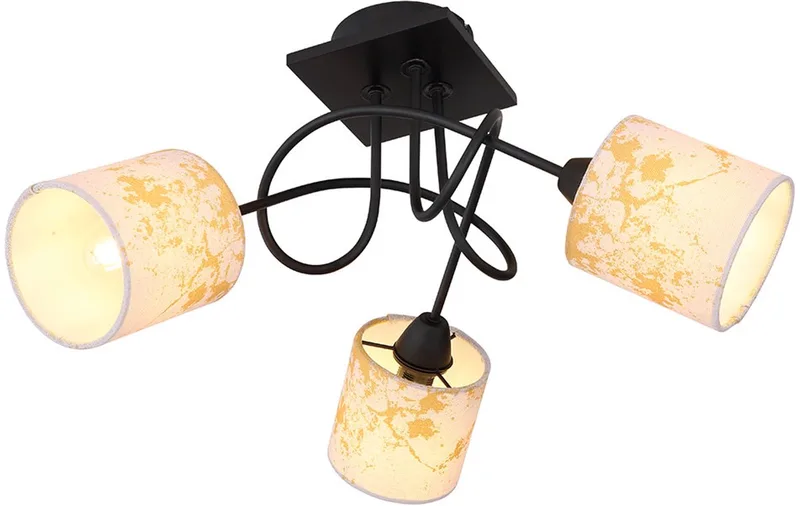 Plafondlamp Woonkamerlamp Eetkamerlamp Slaapkamerlamp, metaal hout textiel zwart goud, 3 vlammen E14, H 27,5 cm fra Globo i Hvid – produktbillede