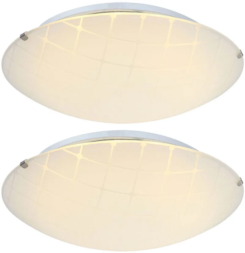 Plafondlamp Woonkamerlamp Eetkamerlamp, woonkamer chroom glas opaal, LED 12W 900Lm neutraal DxH 30x10cm, set van 2 de Globo en Blanc – photo produit