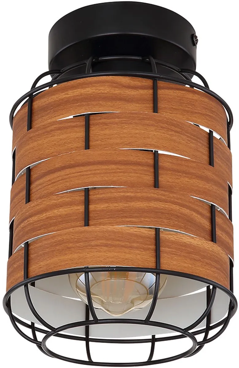 Plafondlamp Woonkamerlamp Eetkamerlamp Woonkamerlamp, metaal zwart hout look, E27 fitting, DxH 15x22cm von Globo in Braun – Produktfoto