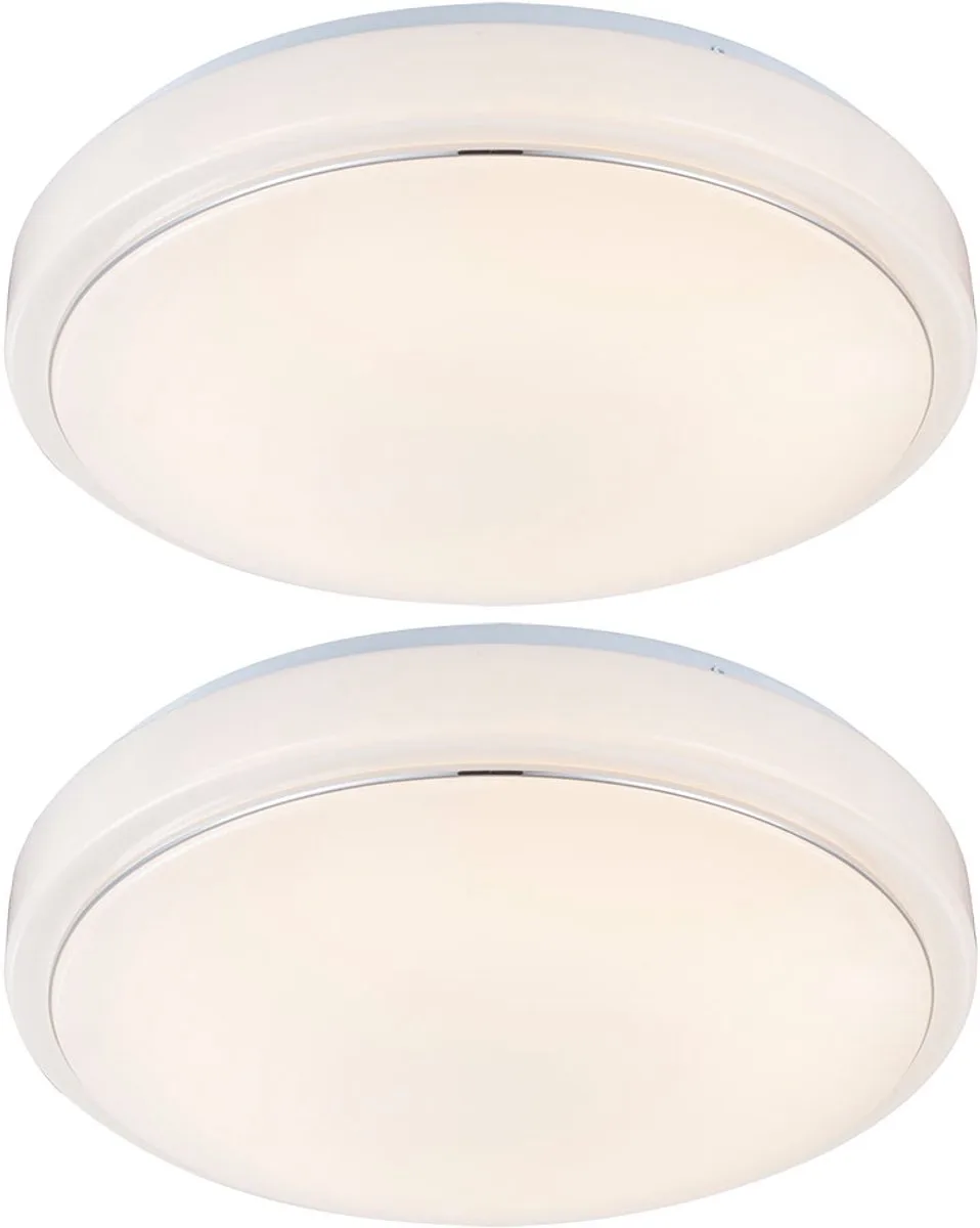 Plafondlamp Woonkamerlamp Ganglamp, 3 helderheidsniveaus, wit opaal, LED 15W 1400Lm warm wit, DxH 33x10cm, set van 2 fra Globo i Hvid – produktbillede