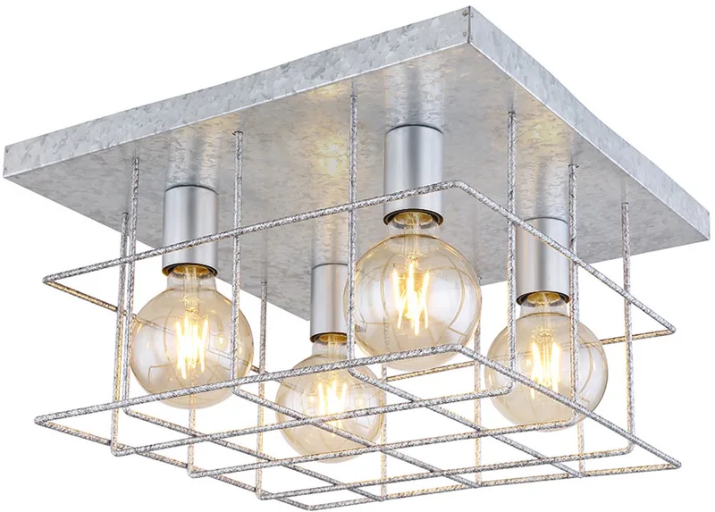 Plafondlamp Woonkamerlamp Ganglamp Eetkamerlamp, rastervorm zink, 4 vlammen, E27, H 26 cm von Globo in Silber – Produktfoto