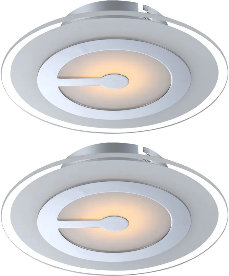 Plafondlamp Woonkamerlamp Ganglamp Slaapkamerlamp, chroom gesatineerd glas, LED, DxH 23x5,7 cm, set van 2 de Globo en Blanc – photo produit
