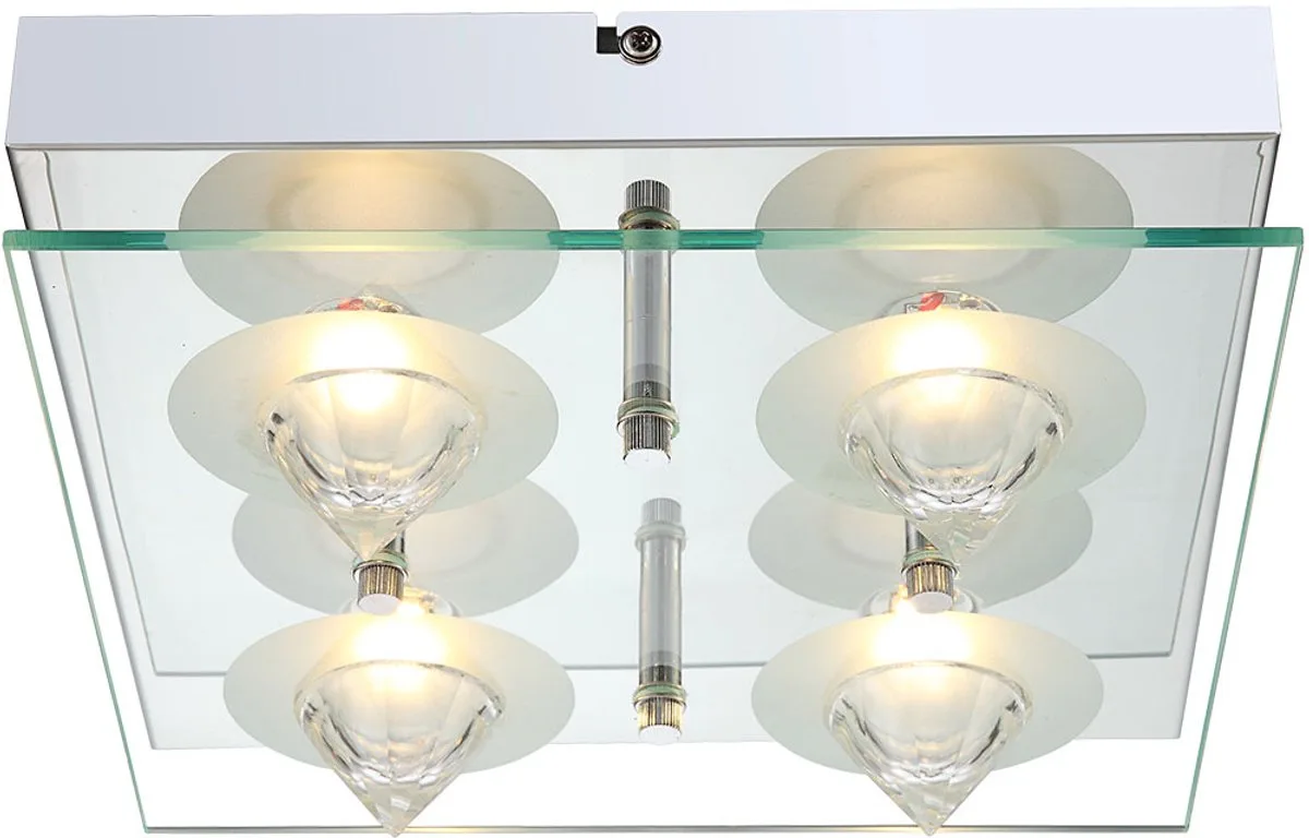 Plafondlamp Woonkamerlamp Glasplaat chroom 4 vlammen LED, metaalglas, 1x LED, L 25 cm van Globo in Zilver – productfoto
