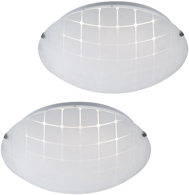 Plafondlamp Woonkamerlamp Hallamp Slaapkamerlamp, chroom glas opaal, LED 8W 600Lm warm DxH 25x7.5cm, set van 2 de Globo en Blanc – photo produit