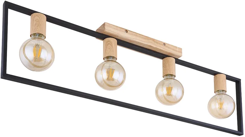 Plafondlamp Woonkamerlamp Keukenlamp, metaal hout bruin, 4 vlammen, E27, L 90 cm von Globo in Schwarz – Produktfoto