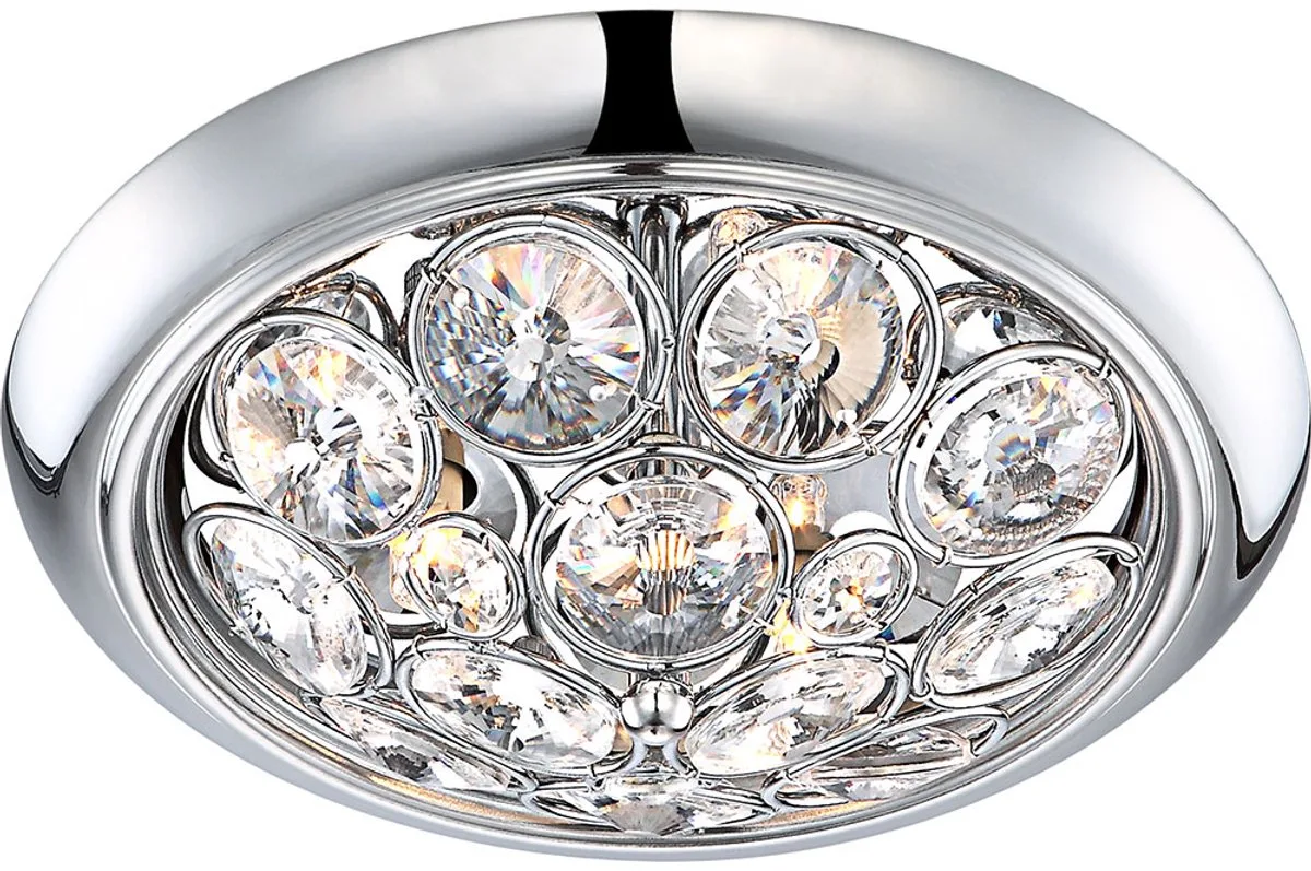 Plafondlamp Woonkamerlamp Kristallen rond, metaal, 3 vlammen, 10 cm de Globo en Argent – photo produit