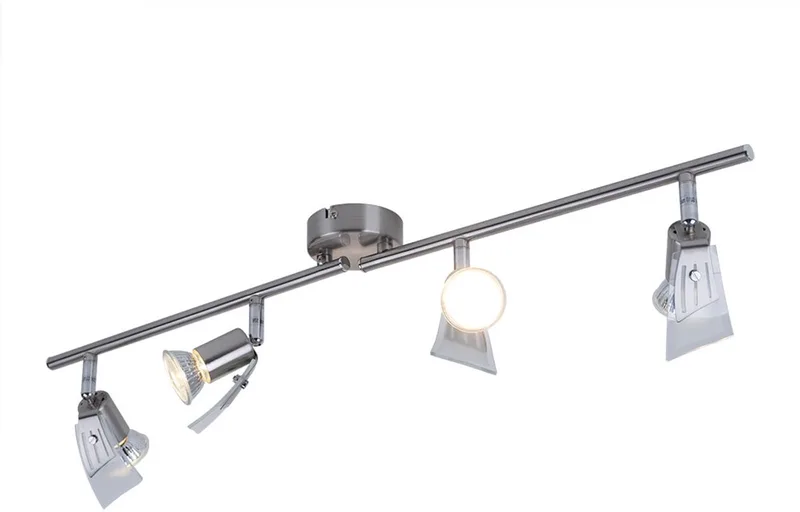 Plafondlamp Woonkamerlamp Mat nikkel Satijnglas Spotlightstrip, hx GU10 Lengte 71 cm de Globo en Argent – photo produit