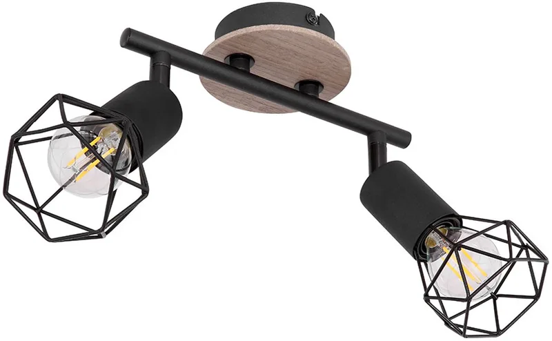 Plafondlamp woonkamerlamp modern plafondspot hout, spotlijst 2-lichts spot verstelbaar, metaal mat, 2x E14, LxBxH 22x10x18 cm von Globo in Schwarz – Produktfoto