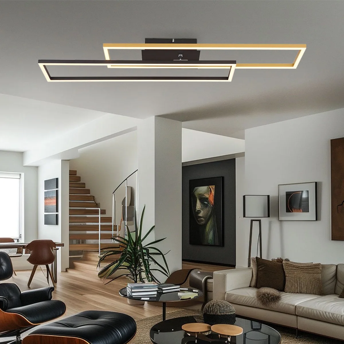 Plafondlamp woonkamerlamp plafondlamp eetkamerlamp slaapkamerlamp, metaal aluminium zwart beweegbaar, LED 30W 1370Lm 3000K warm wit, L 80 cm de Globo en Or – photo produit