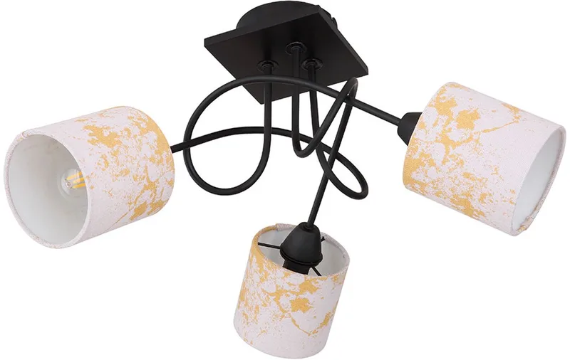 Plafondlamp woonkamerlamp plafondlamp eetkamerlamp slaapkamerlamp, metaal hout textiel zwart goud, 3 vlammen E14, H 27,5 cm von Globo in Weiß – Produktfoto