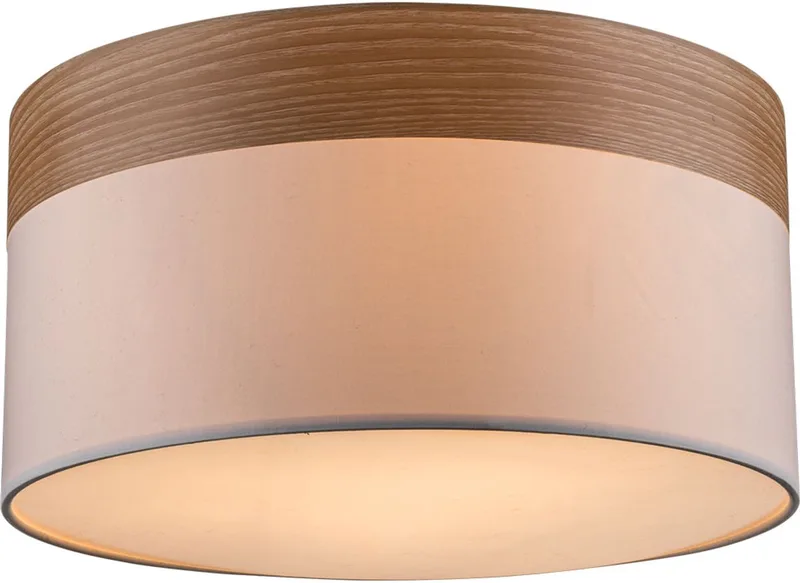 Plafondlamp Woonkamerlamp rond blauw hout textiel metalen stof, 3x E27 stopcontacten, DxH 40x25 cm fra Globo i Beige – produktbillede