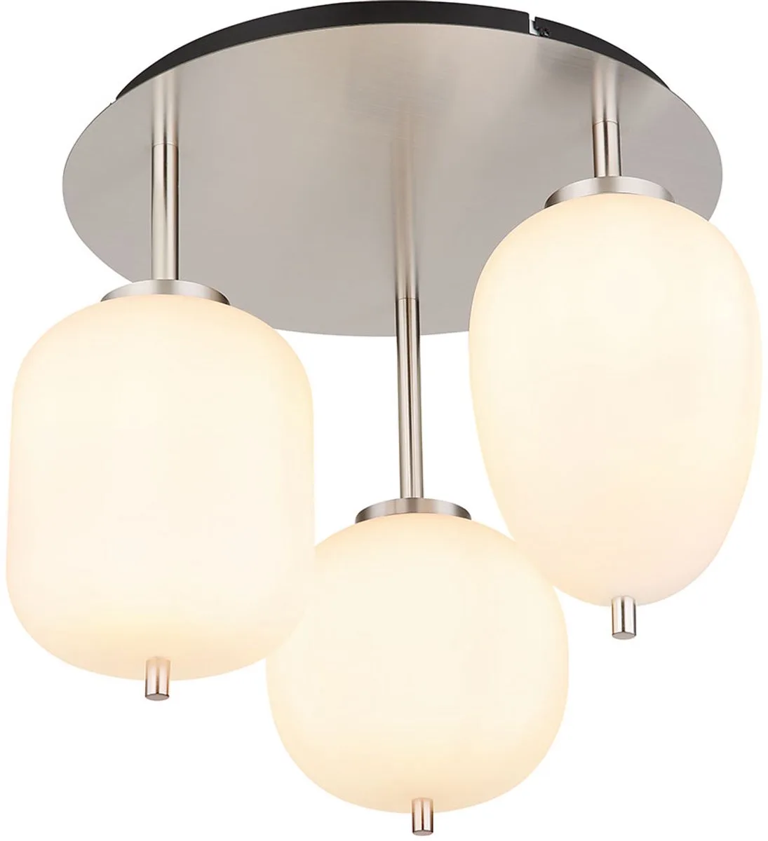Plafondlamp Woonkamerlamp Slaapkamerlamp, 3 vlammen, metaal nikkel mat glas opaal, 4W 320Lm warm wit, DxH 46x36cm de Globo en Argent – photo produit