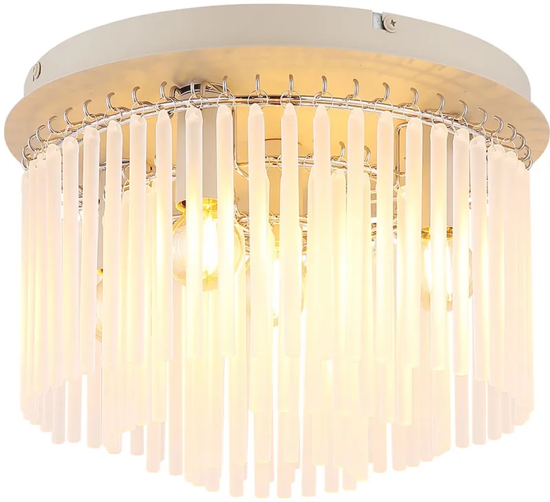 Plafondlamp Woonkamerlamp Slaapkamerlamp 5-vlam, gesatineerde glazen staven, 5x E14 stopcontacten, DxH 32 x 23 cm de Globo en Beige – photo produit