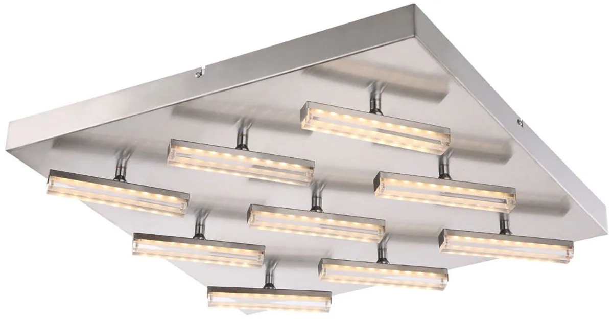 Plafondlamp Woonkamerlamp Slaapkamerlamp, 9 vlammen Spots beweegbaar, satijn nikkel, LED 2,9W 1665Lm warm wit, LxBxH 55x55x9cm de Globo en Argent – photo produit