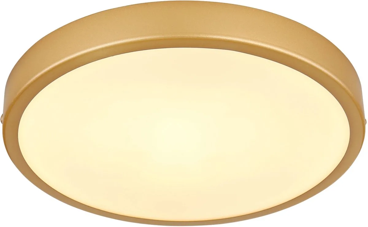 Plafondlamp Woonkamerlamp Slaapkamerlamp Eetkamerlamp rond messingkleurig, metaal kunststof, 1x LED 15W 990lm 3000K warm wit, D 25 cm de Globo en Laiton – photo produit