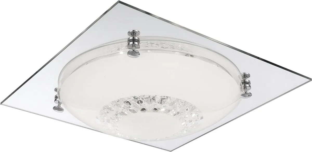 Plafondlamp Woonkamerlamp Slaapkamerlamp Ganglamp, glazen kristallen helder chroom spiegelglas, LED 12W 960Lm neutraal wit, LxBxH 31,5x31,5x8,5cm van Globo in Zilver – productfoto
