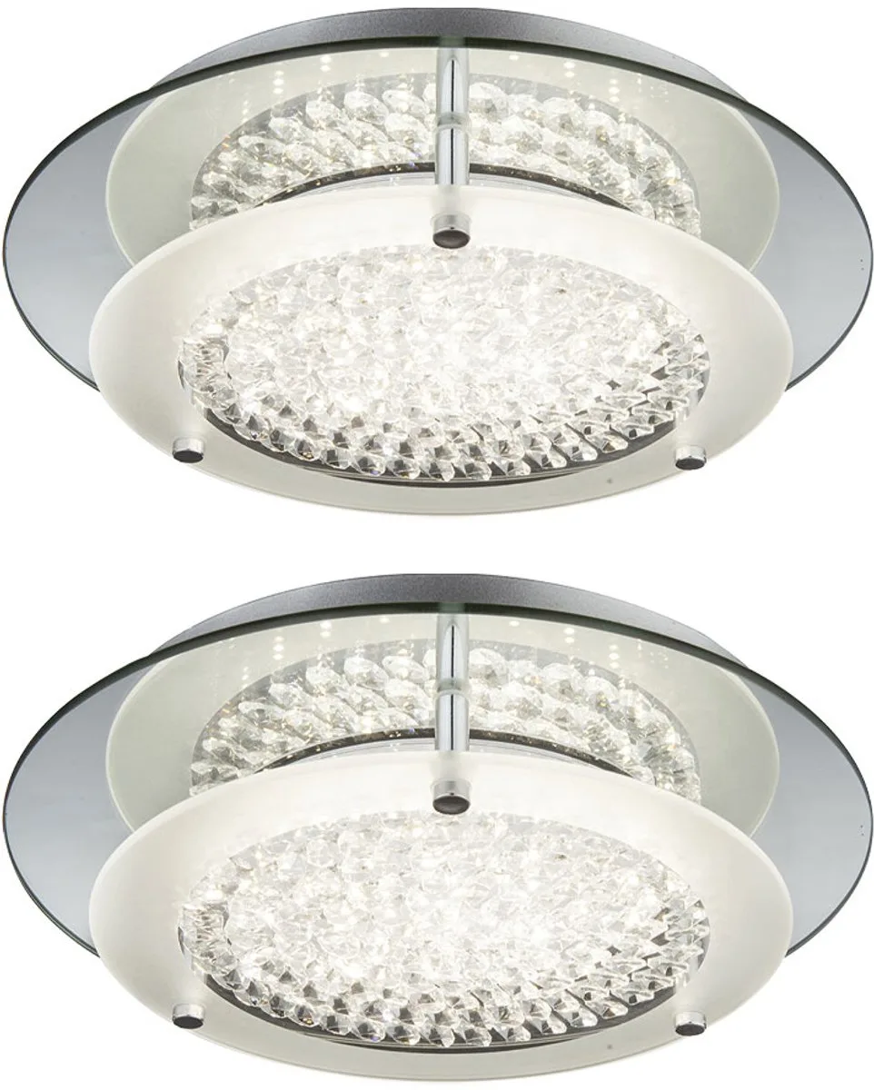 Plafondlamp woonkamerlamp slaapkamerlamp keukenlamp eetkamerlamp, chroom kristallen helder, LED 12W 840Lm 4000K neutraal wit, D 28 cm, set van 2 de Globo en Argent – photo produit