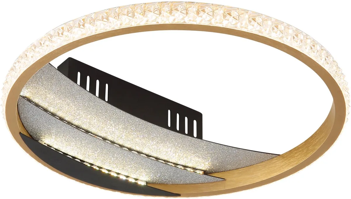 Plafondlamp Woonkamerlamp zwart kristallen rond CCT daglicht, aluminium kunststof metaal, 1x LED 12W 870m warm wit-koud wit, DxH 29,5x6 cm de Globo en Or – photo produit