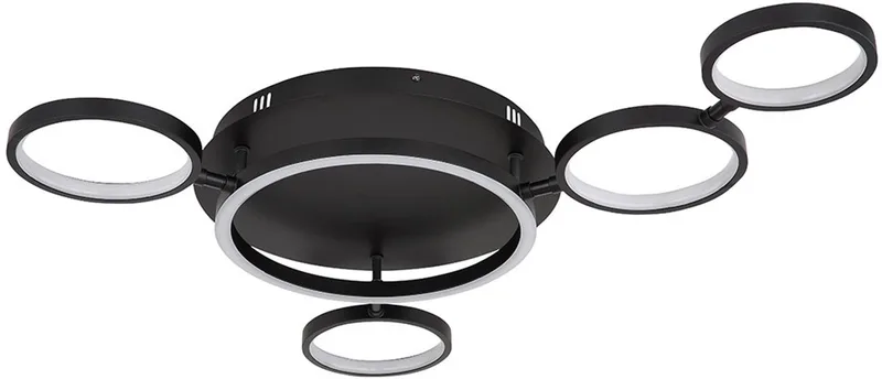 Plafondlamp zwart LED woonkamerlamp Designlamp ringen verstelbaar, metaal zwart mat, 29W 1360lm warm wit, LxH 79 x 11,5 cm fra Globo i Sort – produktbillede