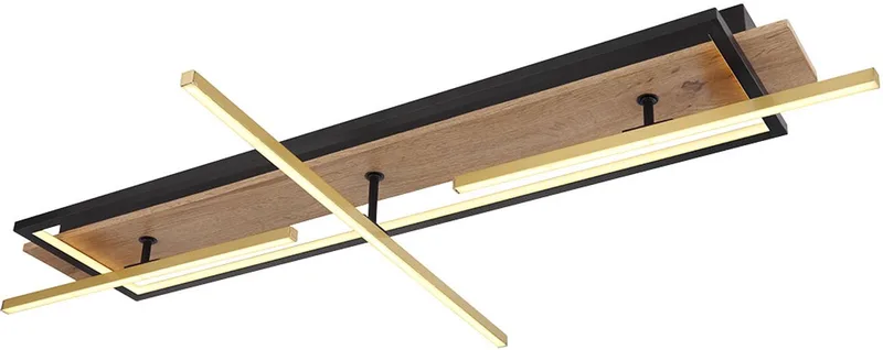 Plafondlamp Zwenkbaar/kantelbaar LED 1x spot Messing houtlook de Globo en Noir – photo produit