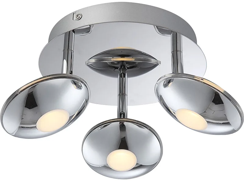 Plafondlamp zwenkbaar Spotrondell 3 vlam plafondlamp chroom, gesatineerd acryl, 3x LED 6W 350Lm warm wit, DxH 20x15 cm de Globo en Argent – photo produit