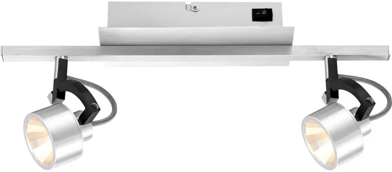 Plafondlamp zwenkbare plafondspot 2 vlammen LED woonkamerlamp plafond aluminium zwart, 2x LED 5W 330Lm warm wit, LxB 40,4x9 cm von Globo in Silber – Produktfoto