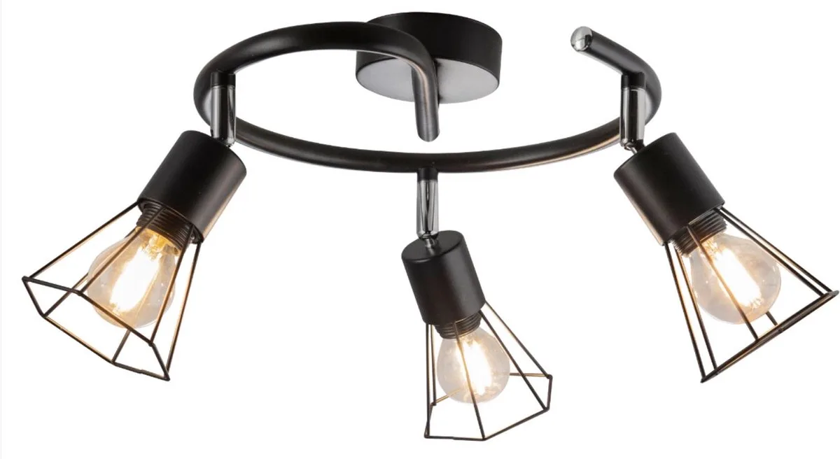 Plafondlamp zwenkbare spot 3 vlammen plafondlamp woonkamer, kooi design 3x E14, DxH 25x10 cm de Globo en Noir – photo produit
