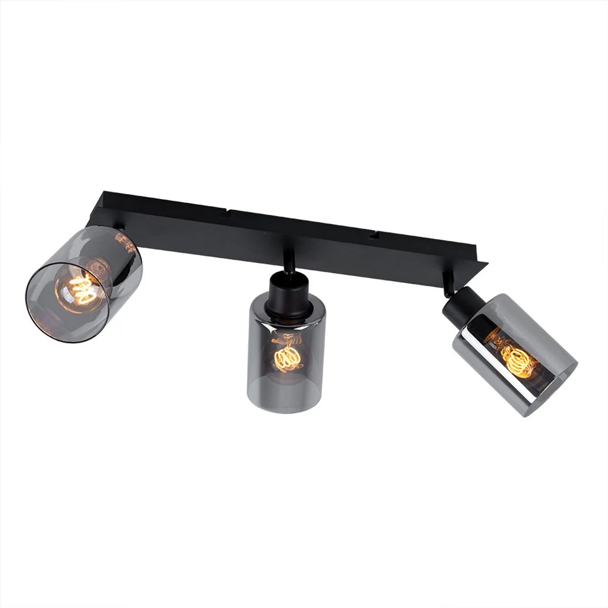 Plafondlamp zwenkbare spot woonkamer 3 vlammen, metaal, rookglas, 3x E27 stopcontacten, LxH 47x21,5 cm de Globo en Noir – photo produit