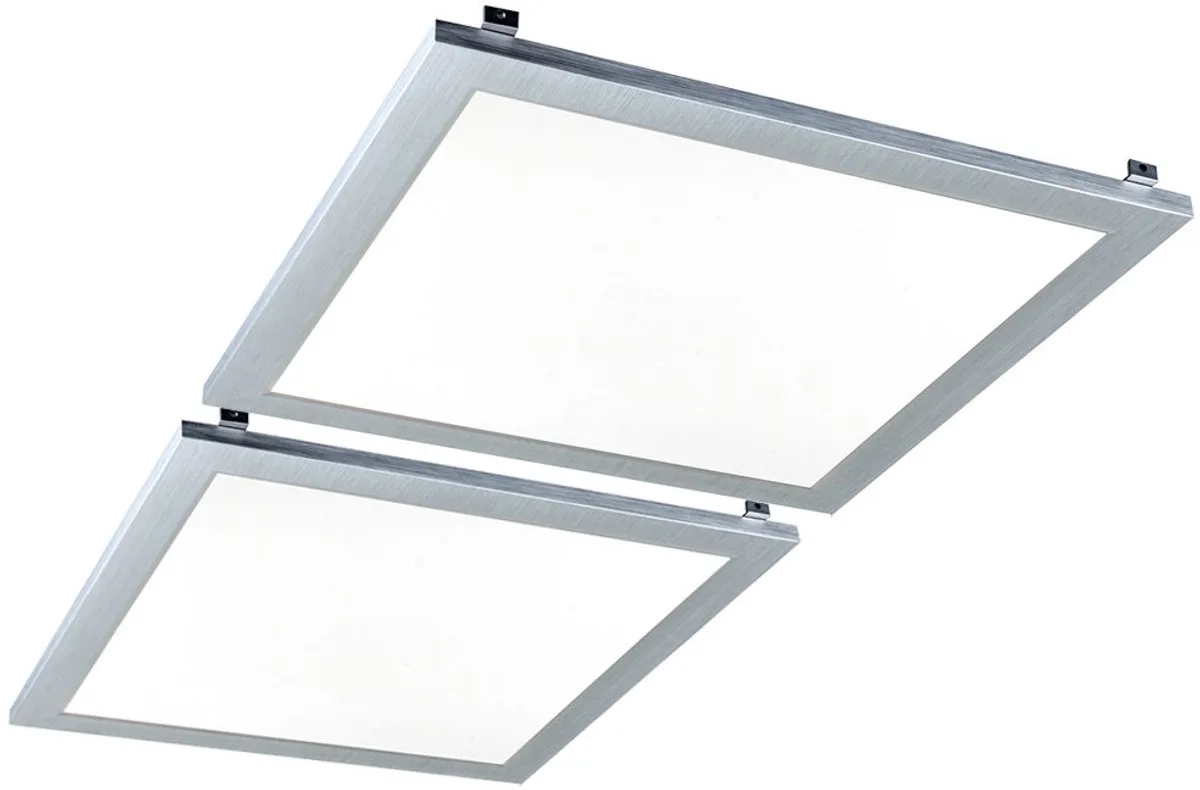 Plafondpaneel Plafondlamp Inbouwpaneel Kantoorlamp, vierkant plat frame opaal, 1x LED 18W 1100Lm warm wit, LxBxH 29,9x29,9x5cm, set van 2 de Globo en Argent – photo produit