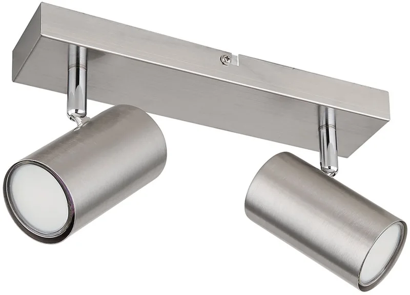 Plafondspot 2 vlammen beweegbare spot chroom, verstelbare spots, Scandinavisch metaal nikkel, 2x GU10 stopcontacten, HxLxB 12x26x6cm de Globo en Argent – photo produit
