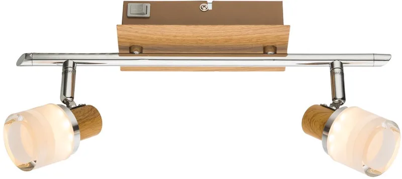 Plafondspot 2 vlammen hout zwenkbare plafondlamp wandlamp spot LED, gemaakt van chroom schakelaar, 2x LED 5W 380Lm warm wit, L 35 cm von Globo in Silber – Produktfoto